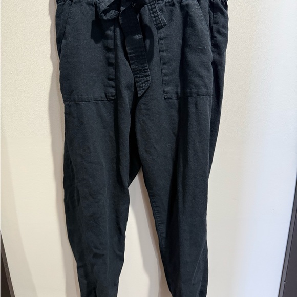 Revamped Pants - Black Linen/Rayon Blend Cropped Paperbag Waist Pants Large